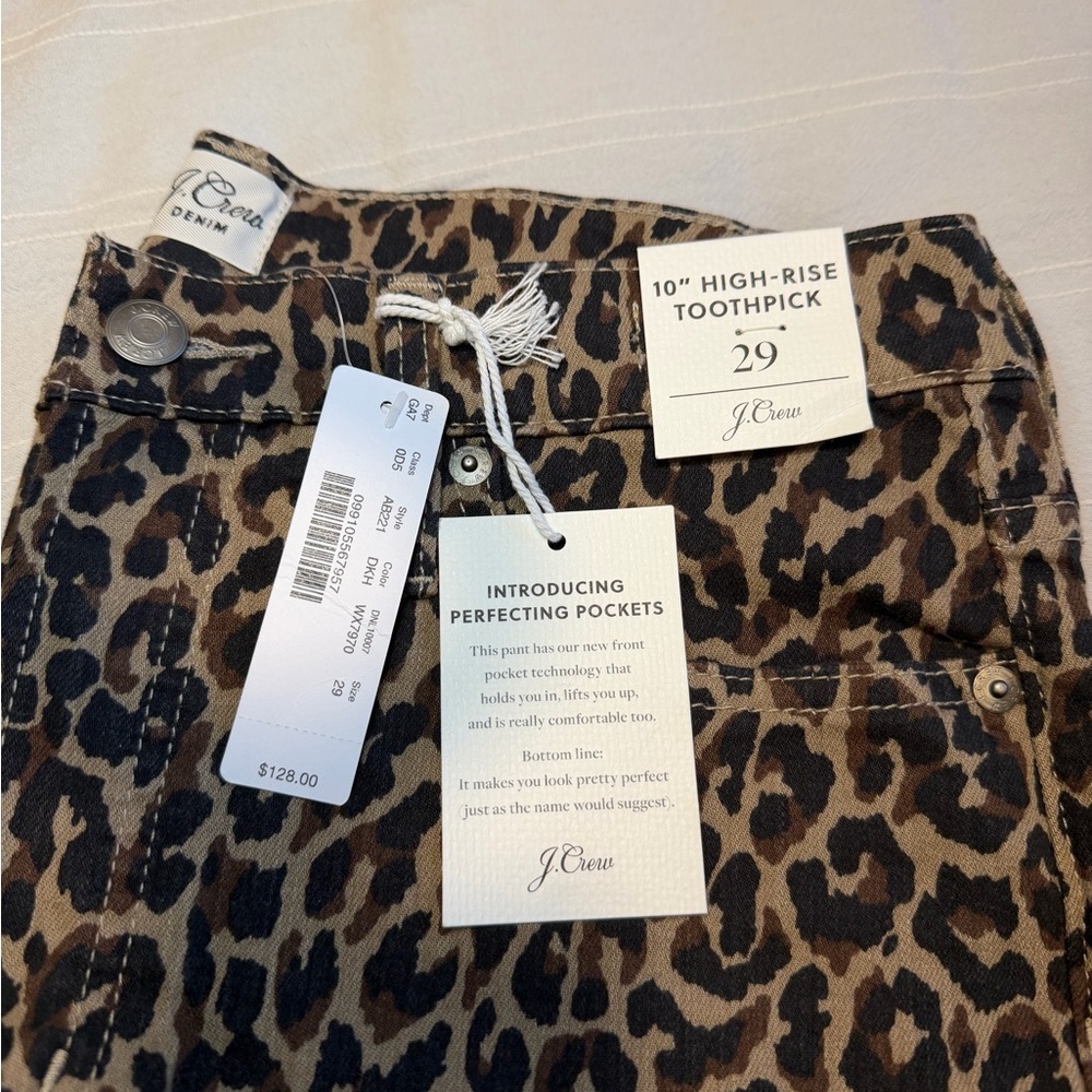 J. Crew 10” High-Rise Brown Leopard Print Denim Size 29 - Picture 2 of 5